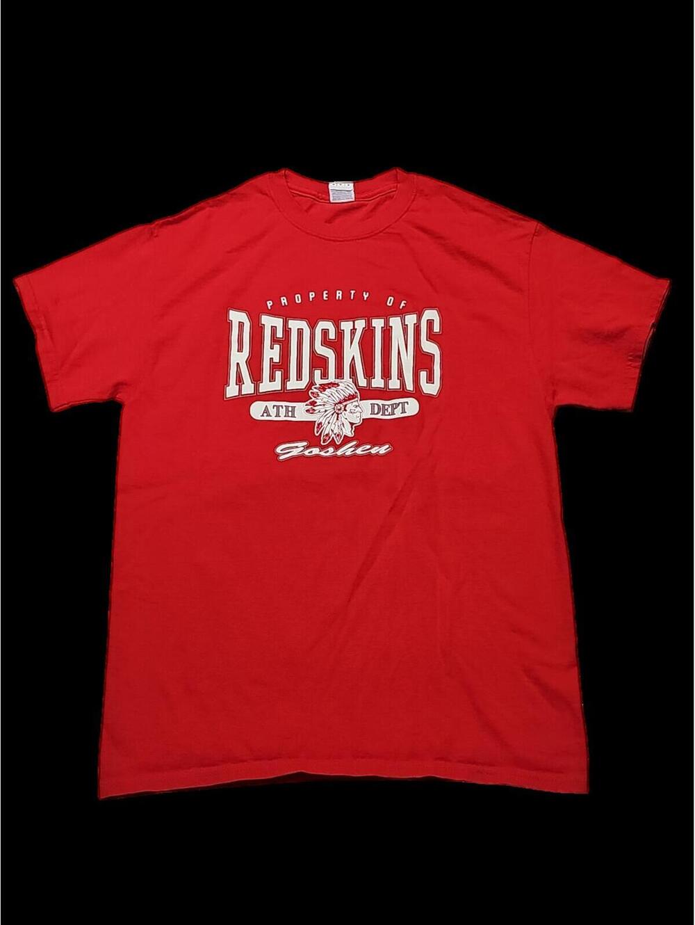 Gildan 100% Cotton Goshen Redskins Ath Dept Tee, Red Men Medium, Retired Mascot